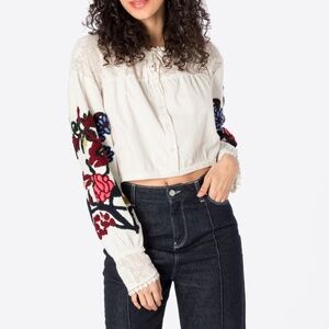 NEW Free People Embroidered Crop Blouse
